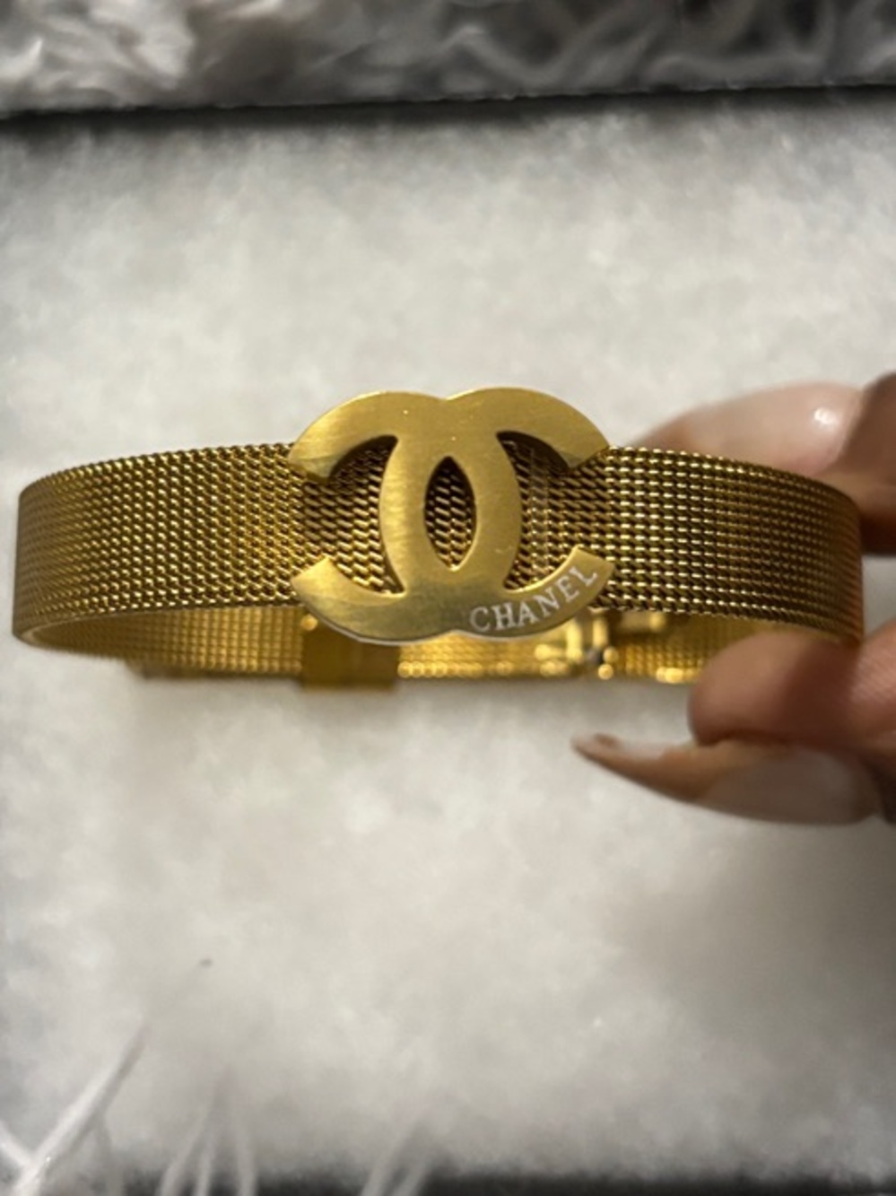 CHANEL Gold-Tone CC Mesh Bracelet